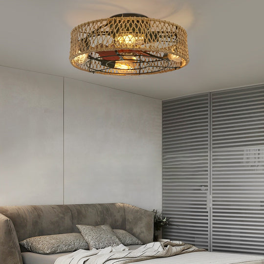 Rattan Iron Bladeless Inverter Ceiling Fan with E27 Light and Timer Control