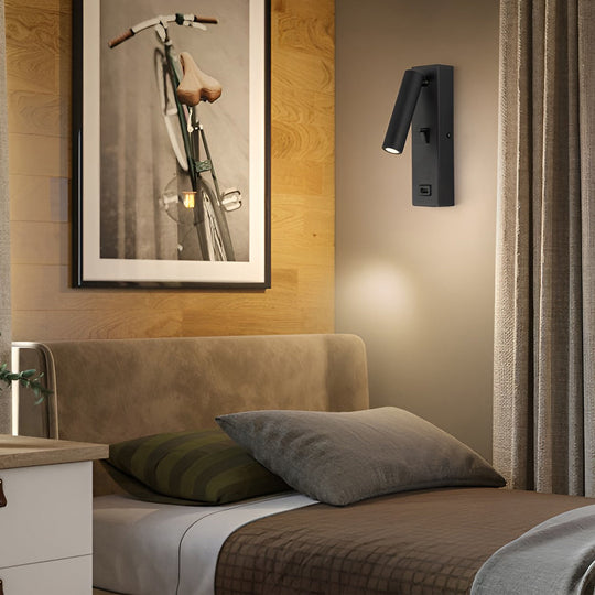 Rectangular Adjustable LED Wall Lamp with Switch & USB Port