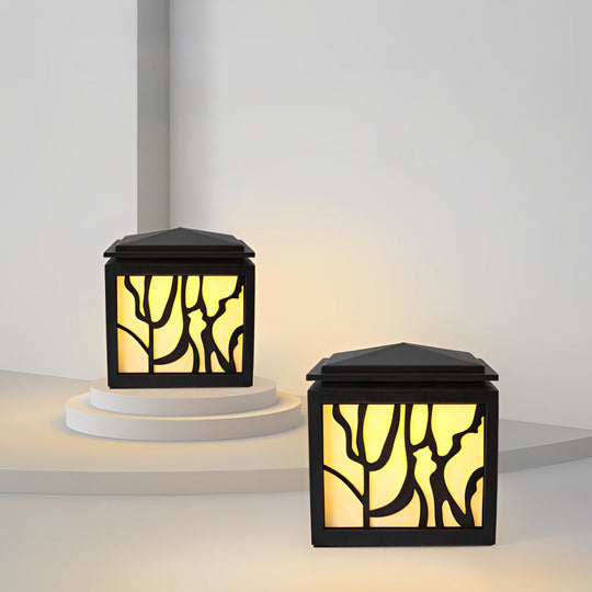 Rustic Retro Black Outdoor Fence Post Light with LED