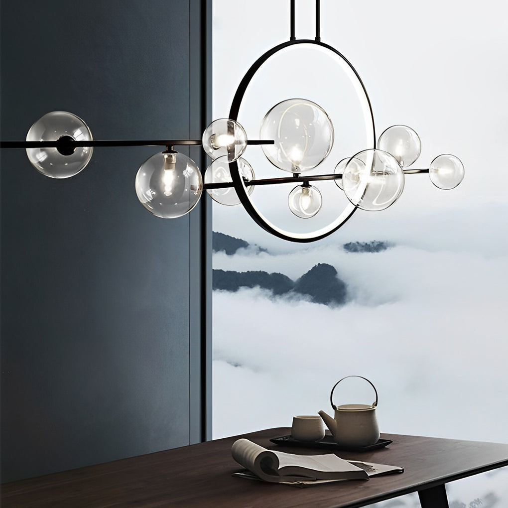 Moon Glass Bubbles LED Black Postmodern Dining Room Chandelier