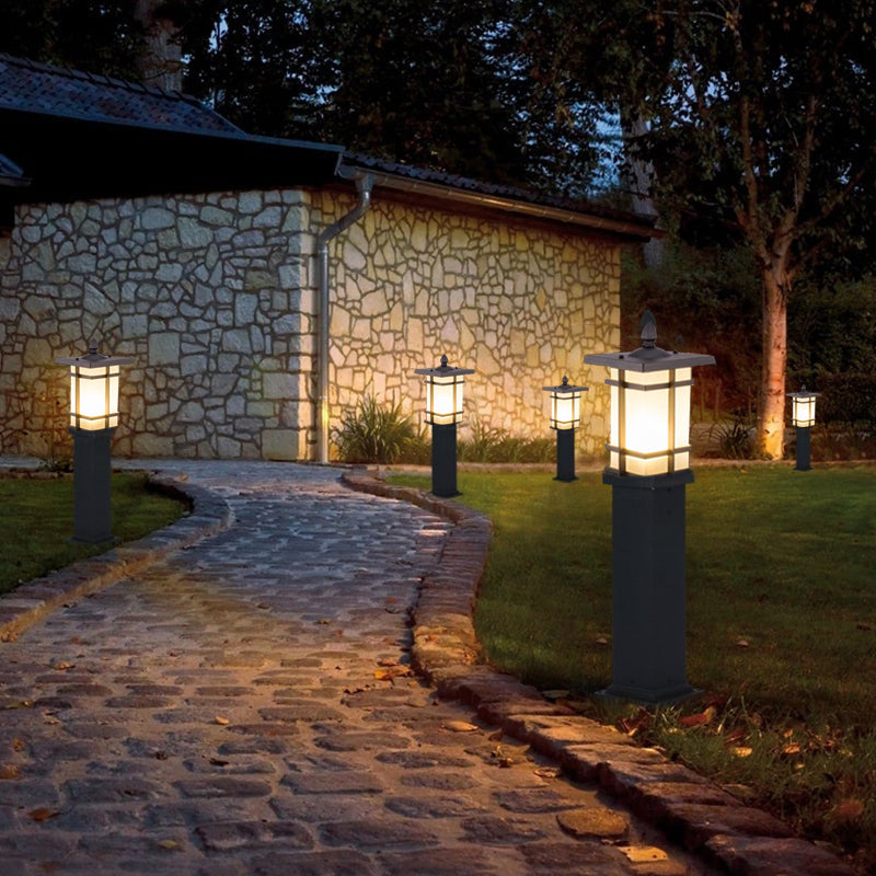Elegant Vintage Pavilion Black Bollard Lights Retro Outdoor Pathway Lamp