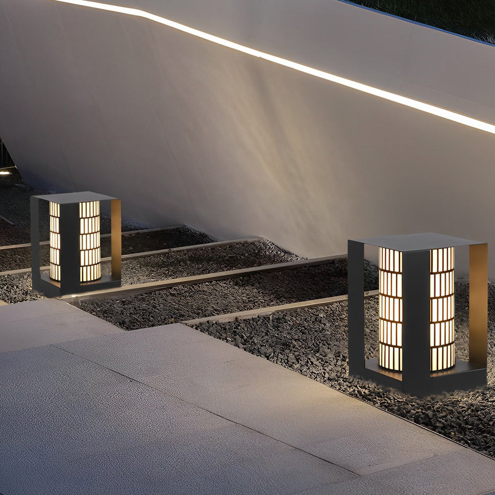 Four-Panel Cylinder Lantern LED Outdoor Light with Lattice Pattern