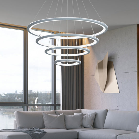 4-Rings LED Mid-Century Modern Chandelier with Remote Control
