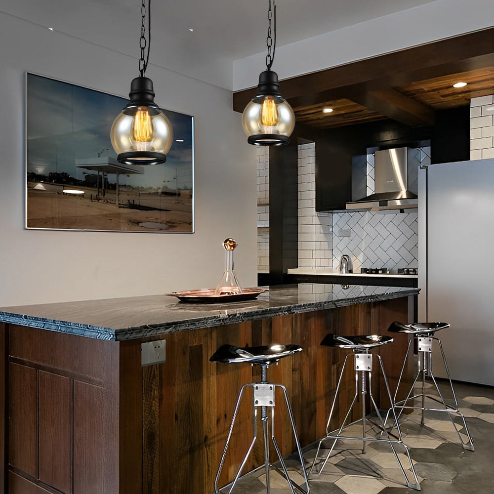 Retro Bottle Brown Glass Shade Industrial Pendant Light