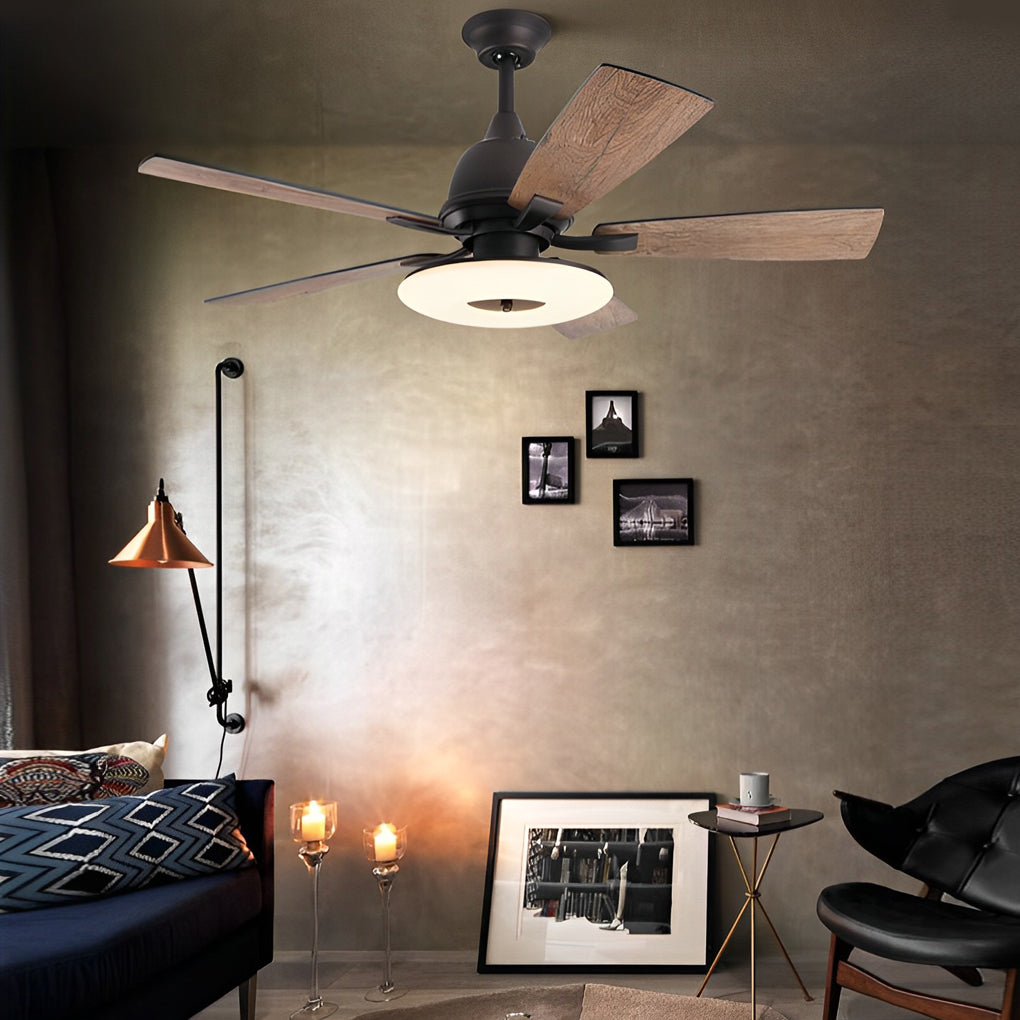 5-Blade Wooden LED Ceiling Fan Light with Remote Control