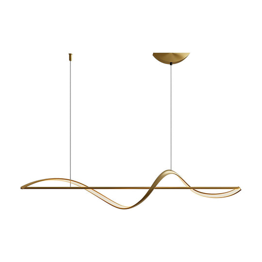 Minimalist Strip Waves LED Copper Dining Room Chandelier