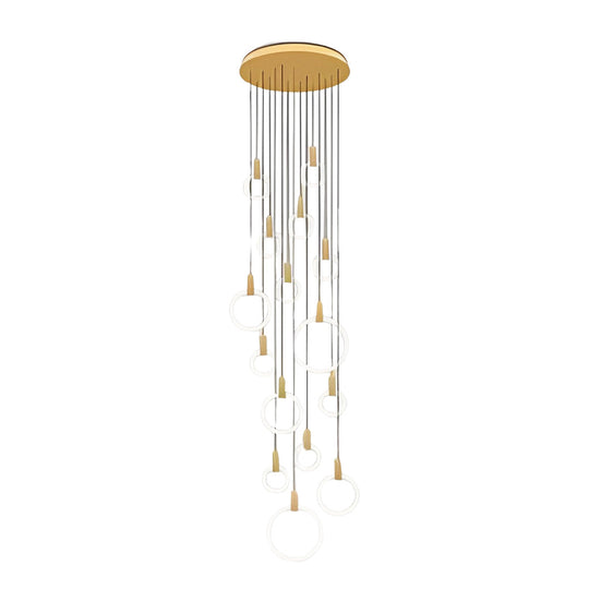 Minimalist Rings Stepless Dimming LED Nordic Duplex Stair Chandelier