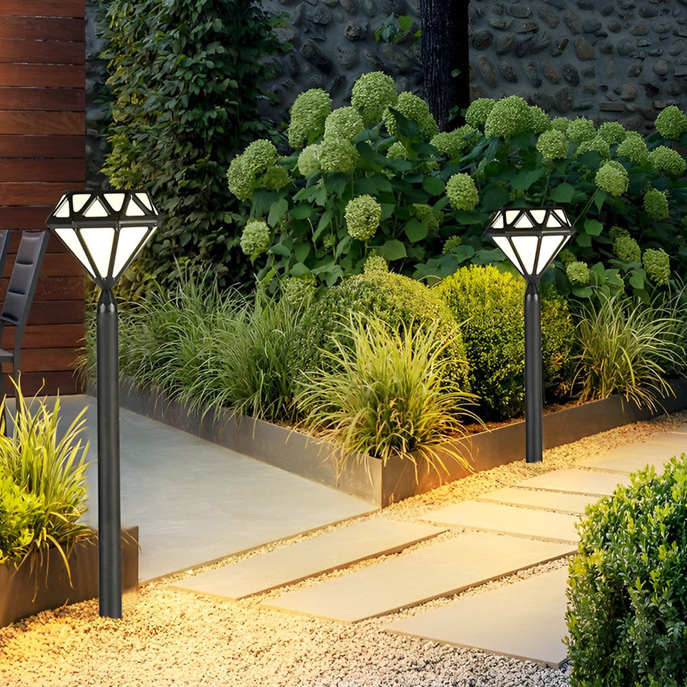 Geometric Diamond-Shaped Black LED Lawn Lamp