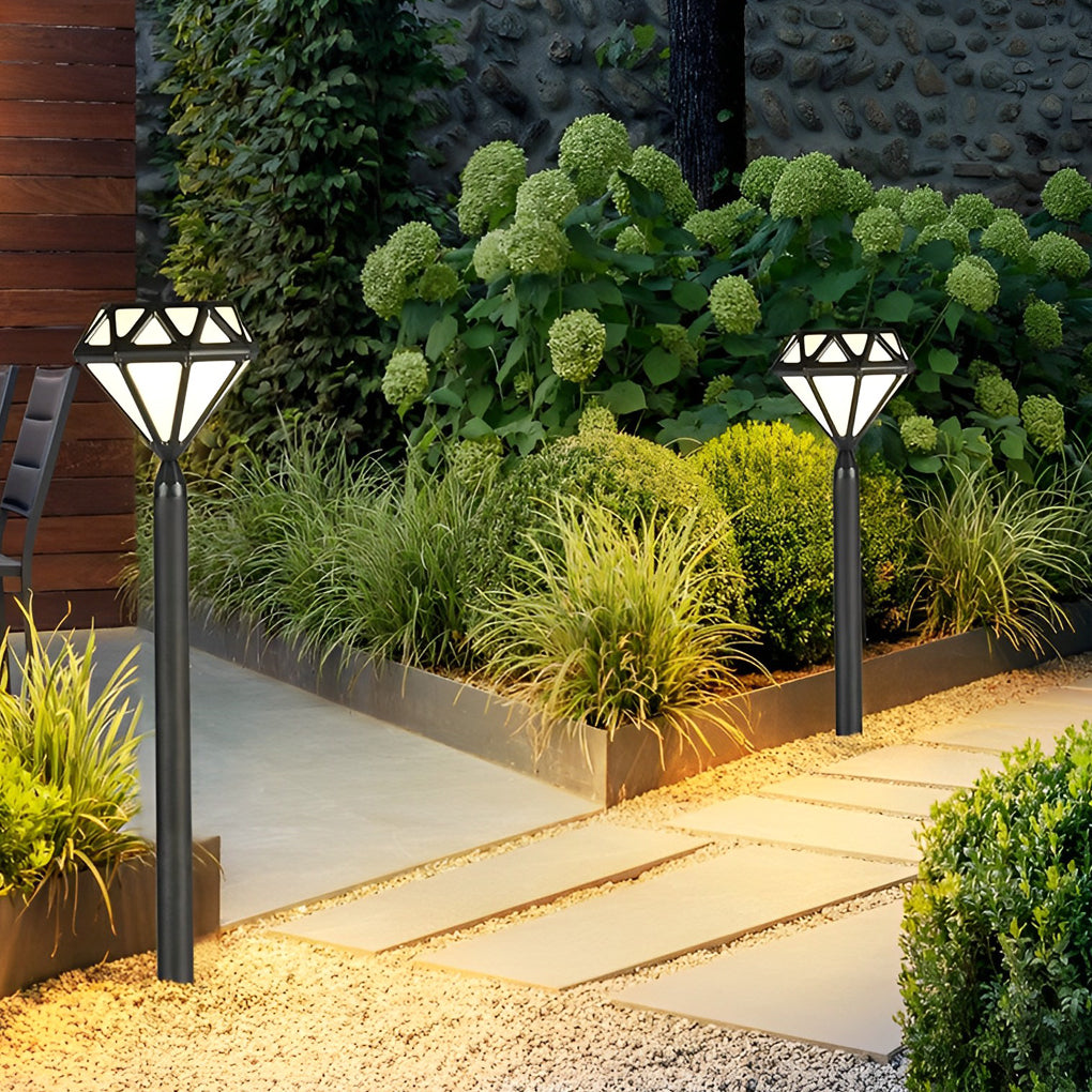 Geometric Diamond-Shaped Black LED Lawn Lamp