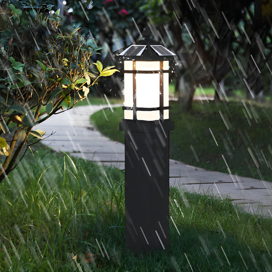 Modern Solar LED Bollard Lights with Ancient Asian Style Top – Waterproof Outdoor Light