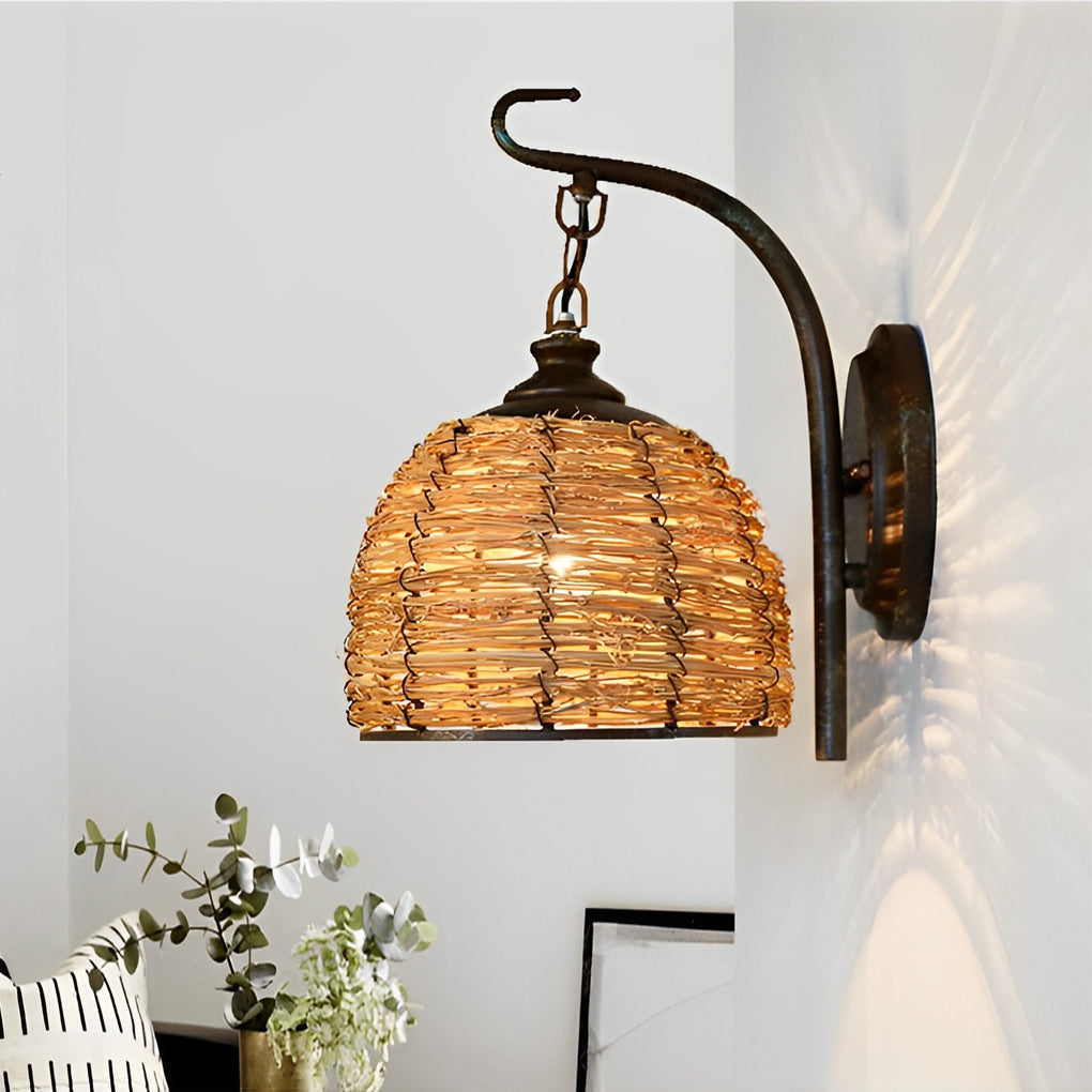 Hand Woven Rattan Rustic Retro Wall Lamp