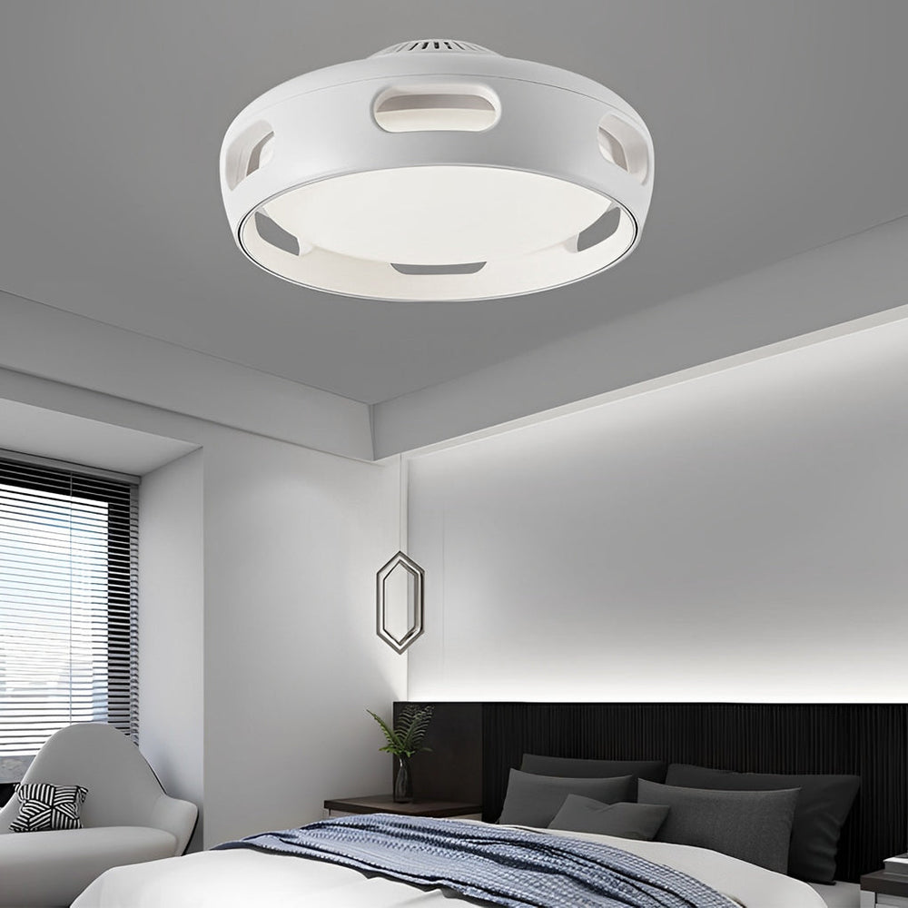 Smart White Bladeless Ceiling Fan with Stepless Dimming LED and Remote Control