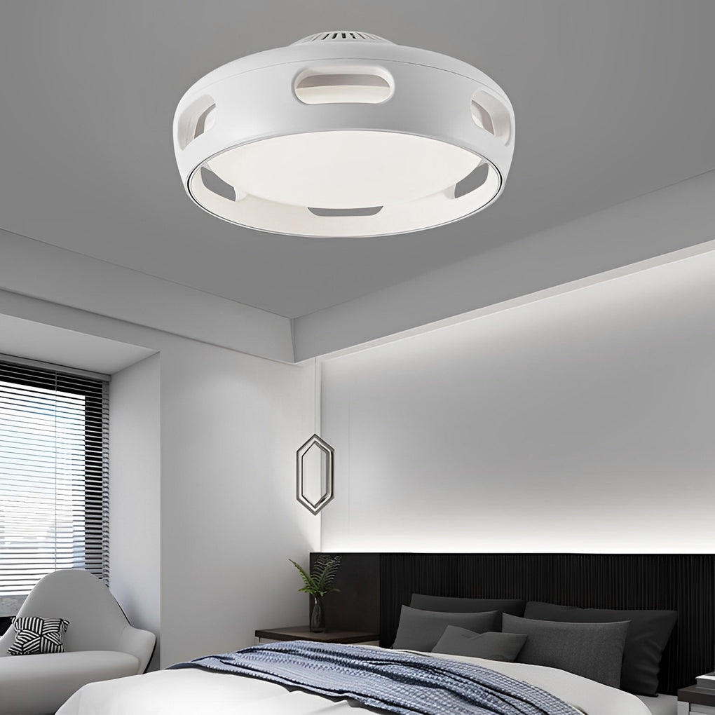 Smart White Bladeless Ceiling Fan with Stepless Dimming LED and Remote Control