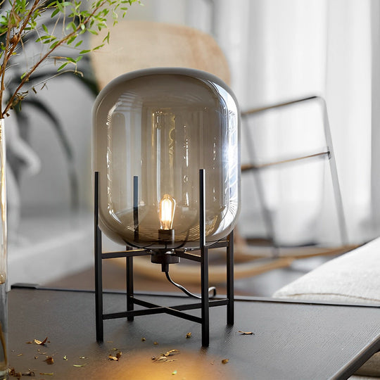 Industrial Standing Metal & Hand-Blown Glass Floor Lamp