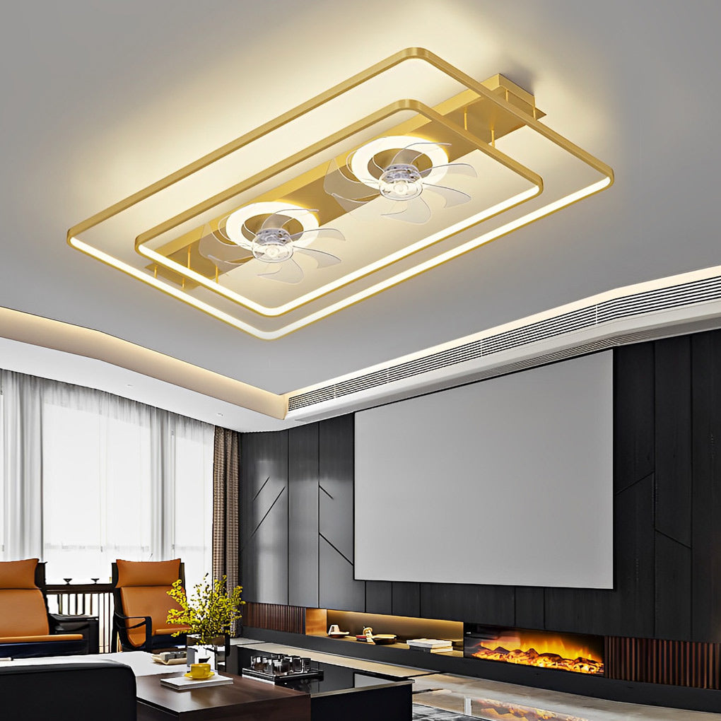 Rectangular LED Dual-Fan Nordic Bladeless Ceiling Fan