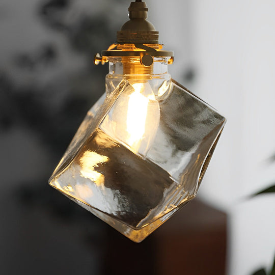 Square Transparent Glass Modern Pendant Light for Kitchen Island