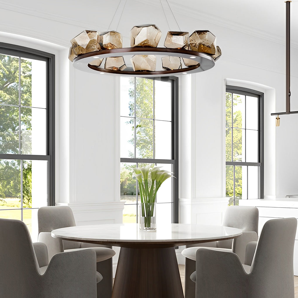 Irregular Cognac Glass Shade Modern LED Chandelier