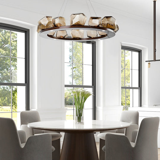 Irregular Cognac Glass Shade Modern LED Chandelier