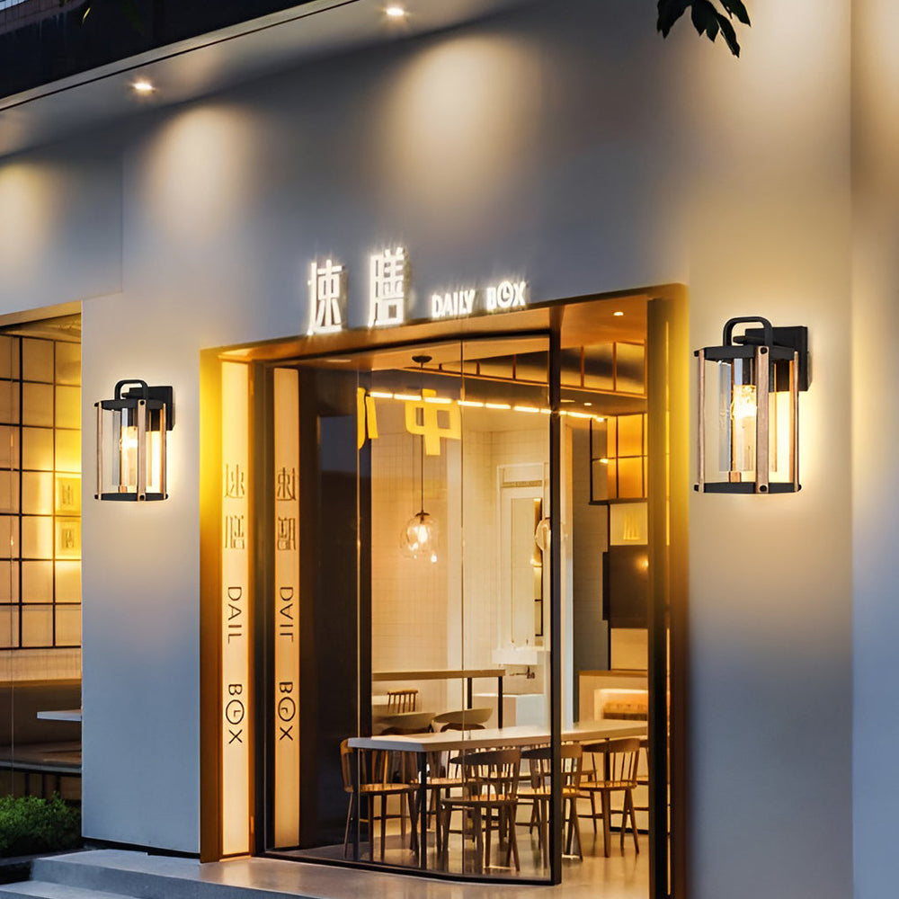 Lantern Shaped Black Industrial Outdoor Wall Sconce