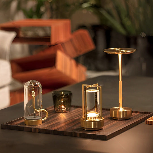 Plated Metal Slender UFO Alien Cordless Table Lamp