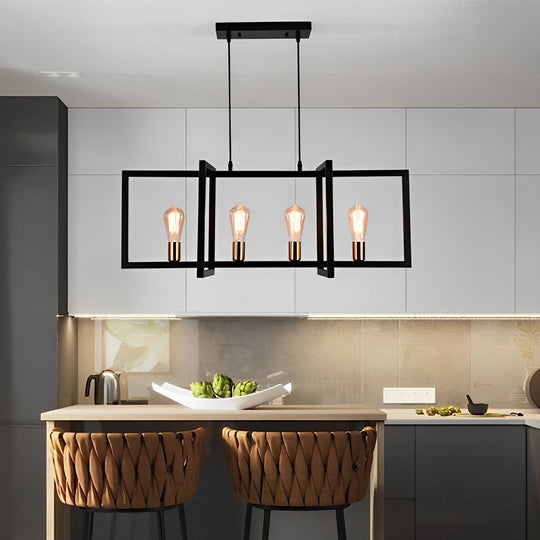 Rectangular Frame Design Black Iron Industrial Chandelier Pendant Light