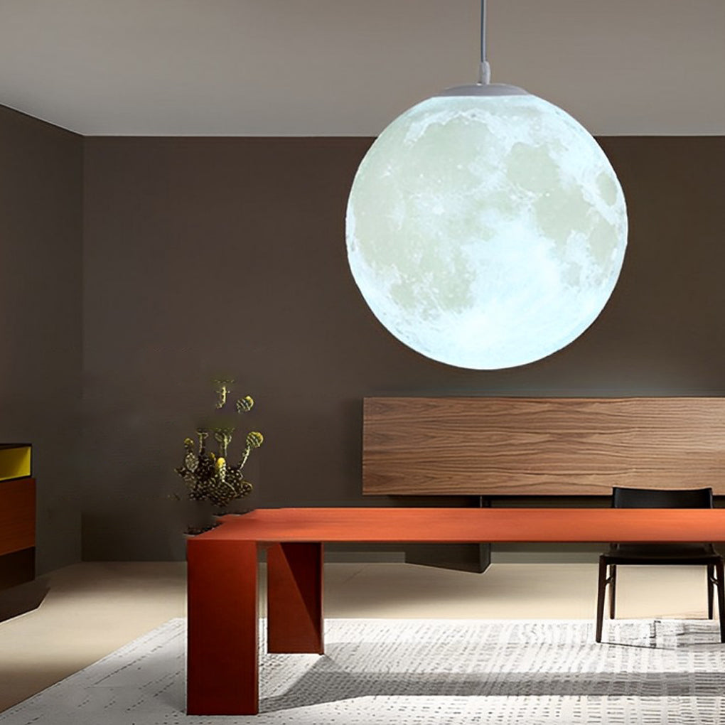 Round Moon Lunar 3D Creativity White Pendant Lamp