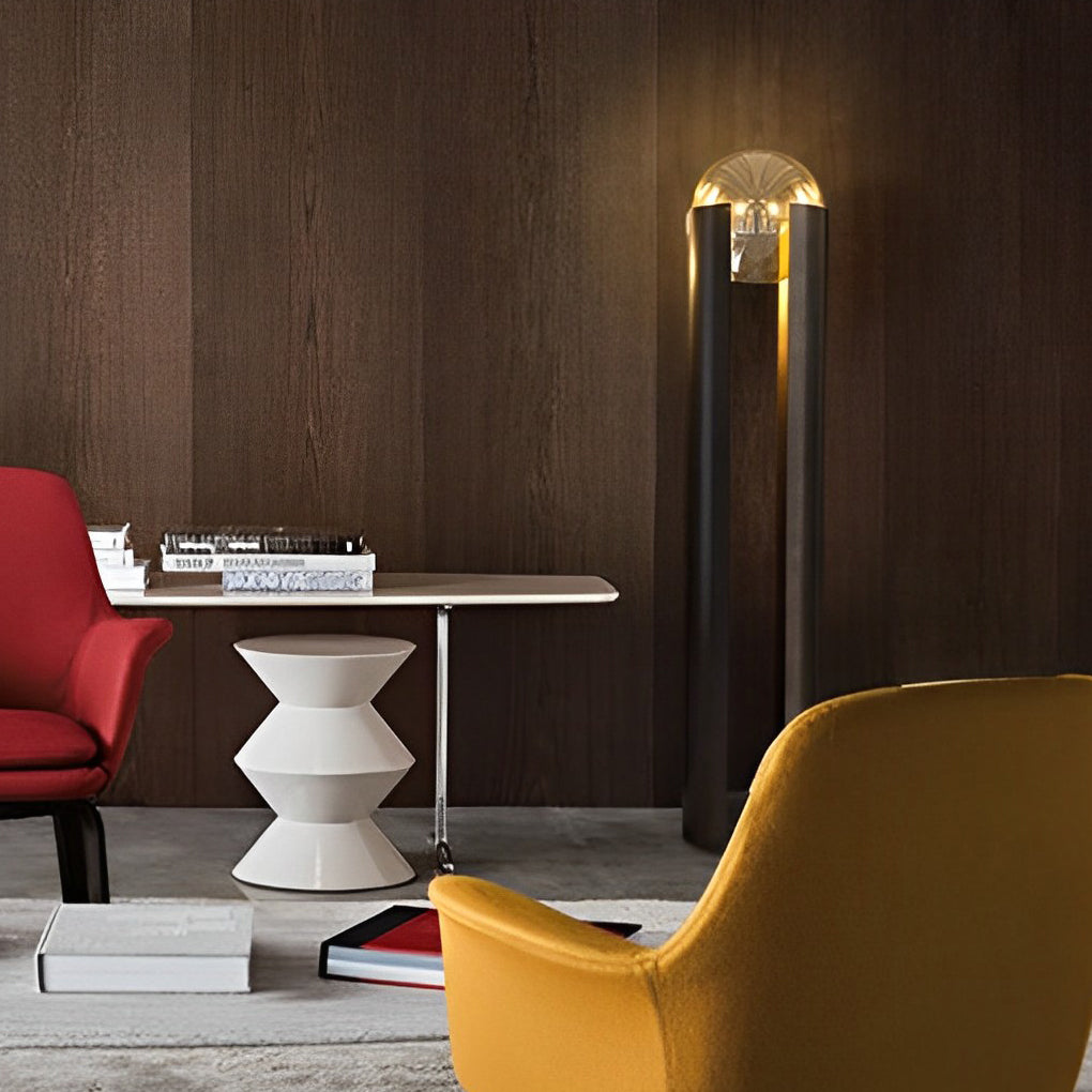 Amber Glass Ball Shade Lamp with Black Metal Base
