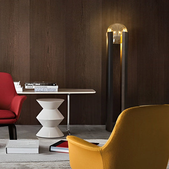 Amber Glass Ball Shade Lamp with Black Metal Base