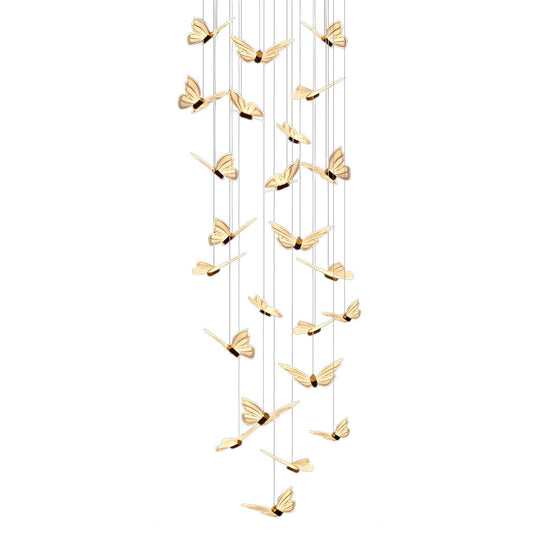 Small Butterflies Creative Three Step Dimming Modern Long Chandelier