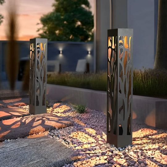 Solar Powered Modern Outdoor Lawn Lights with Hollow Branch Pattern