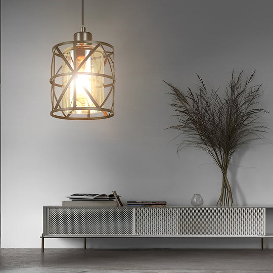 Creative Round Iron Glass Black Retro Industrial Style Pendant Light