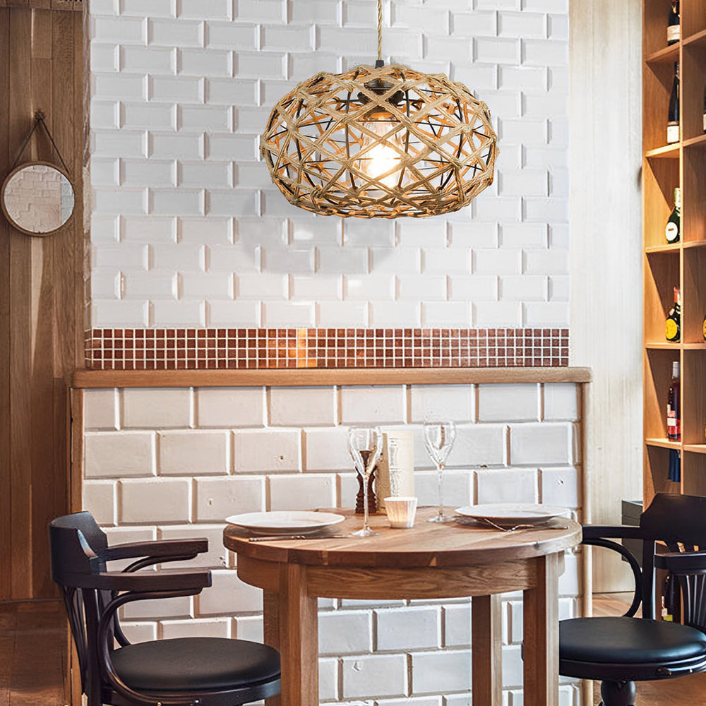 Round Hand-Woven Cage Rope Beige Retro Minimalist Ceiling Light Chandelier