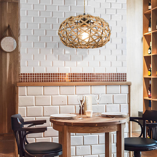 Round Hand-Woven Cage Rope Beige Retro Minimalist Ceiling Light Chandelier