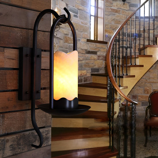 Retro Candlestick Black Iron LED Wall Lamp
