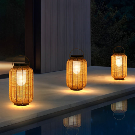 Portable Lantern Rattan LED Waterproof Solar Outdoor Floor Lamp
