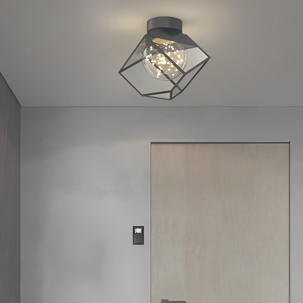 Square Frame Metal Glass Three-Step Dimming Black Modern Ceiling Lamp
