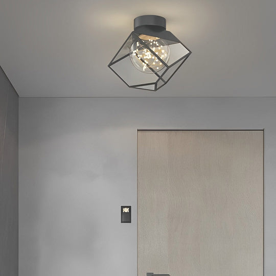 Square Frame Metal Glass Three-Step Dimming Black Modern Ceiling Lamp