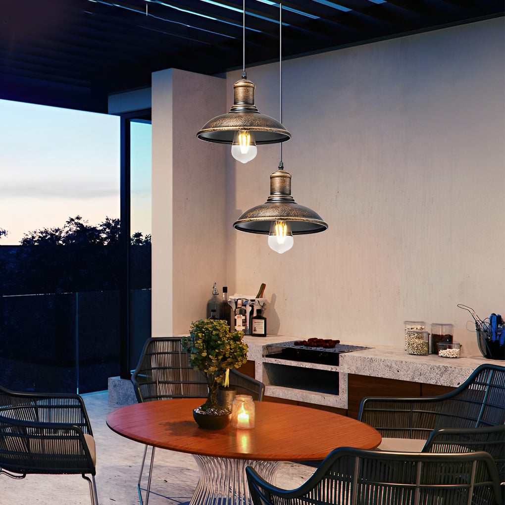 Round Iron Waterproof LED Outdoor Pendant Light Retro Industrial Style