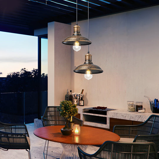 Round Iron Waterproof LED Outdoor Pendant Light Retro Industrial Style