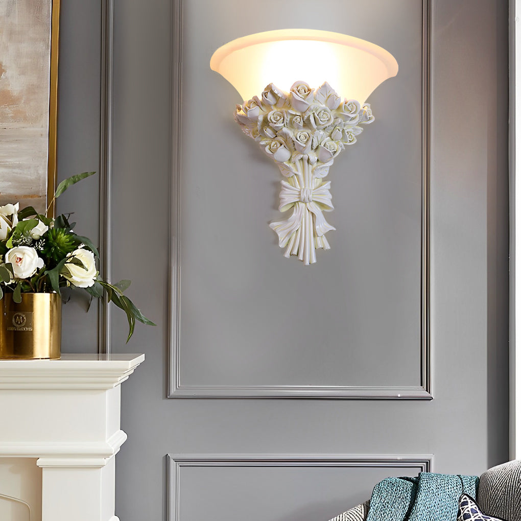 Retro Resin Roses Bouquet Glass European Wall Lamp
