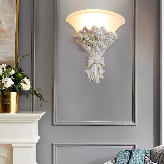 Retro Resin Roses Bouquet Glass European Wall Lamp