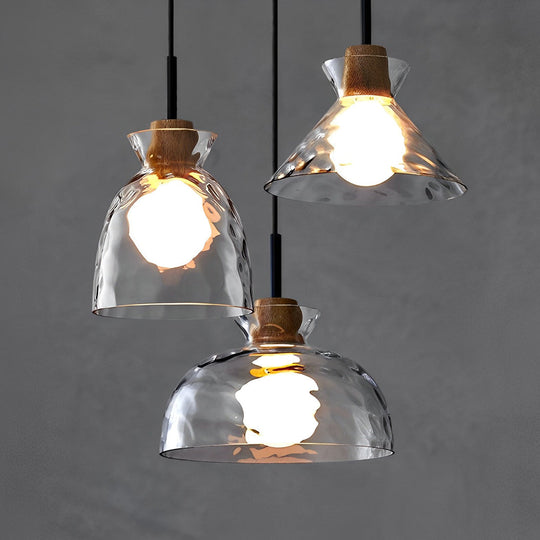 Round Creative Glass Wood Japanese Style Pendant Light Small Chandelier