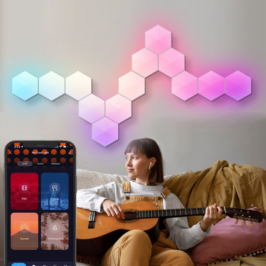 Hexagon Cellular Shaped RGBIC Smart Wall Lamp – Music Sync LED Panels