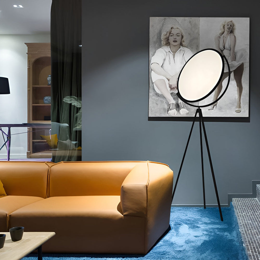 Black Metal Rotating LED Tripod Floor Lamp with Acrylic Shade