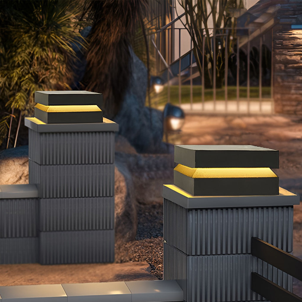 Square LED 16W Waterproof Black Modern Solar Post Caps Lights Pillar Light