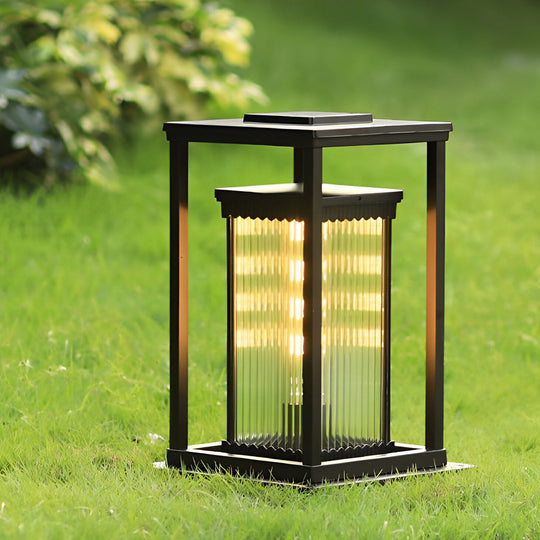 Square Black Solar LED Lawn Lights with Ribbed Glass