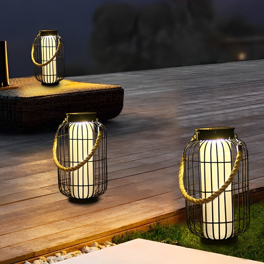 Classic Iron Lantern Solar Lawn Lamp Waterproof Portable Outdoor Light
