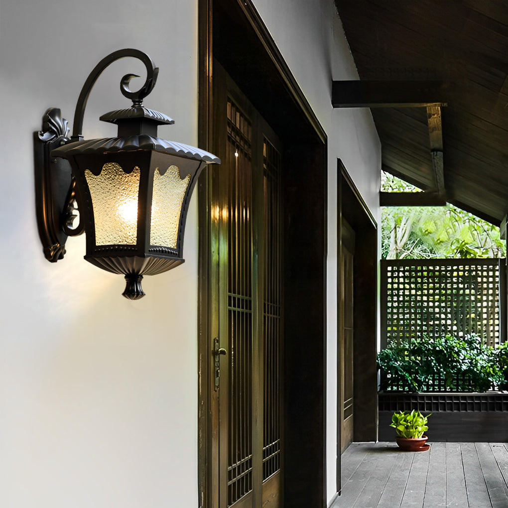 Retro Glass Lantern LED Outdoor Waterproof Wall Lamp
