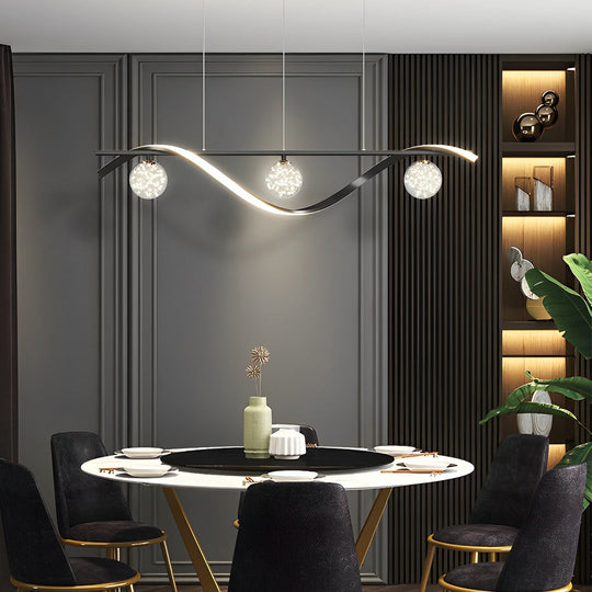 Long Waves Glass Ball Three Step Dimming Nordic Dining Chandelier