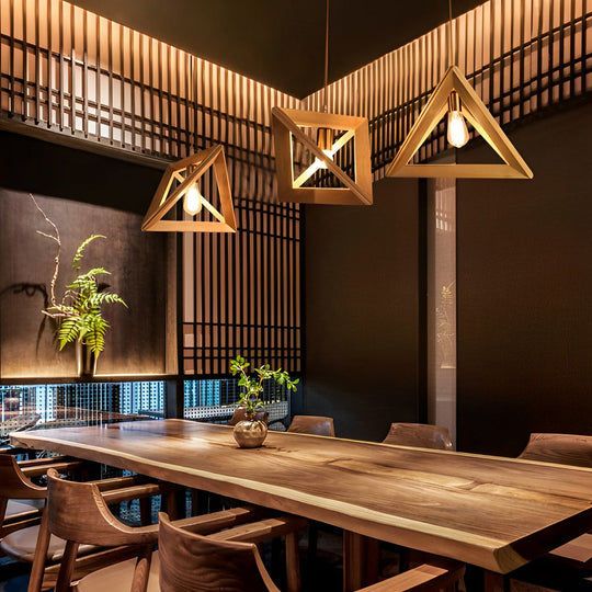 Creative Wood Frame Geometric Art Minimalist Nordic Pendant Light